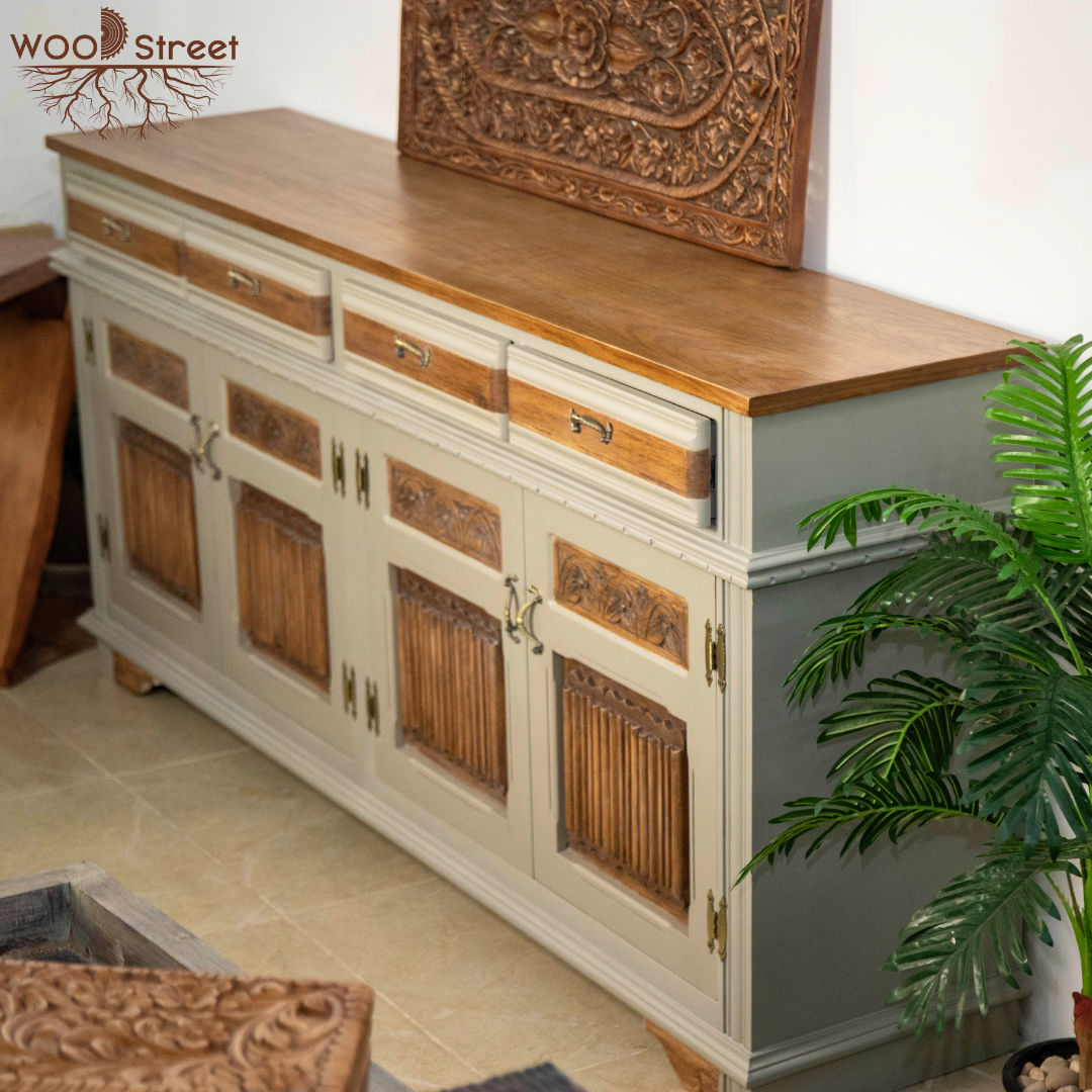 12.png Natural wood buffet with carving - Image 1