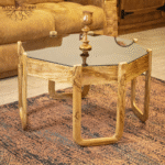 Natural olive wood center table with glass