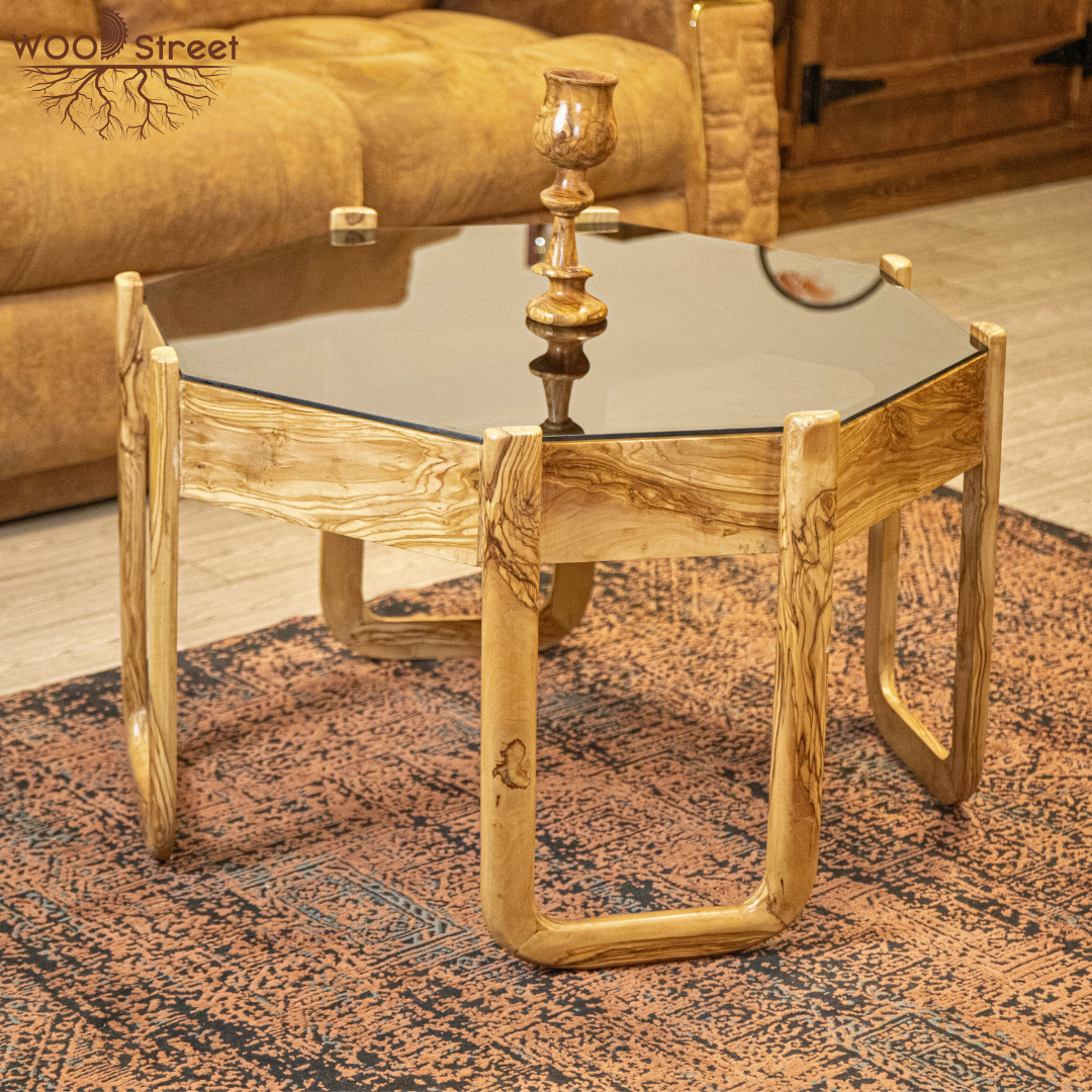 22-1.png Natural olive wood center table with glass - Image 1