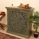 Natural wood buffet with handmade carving