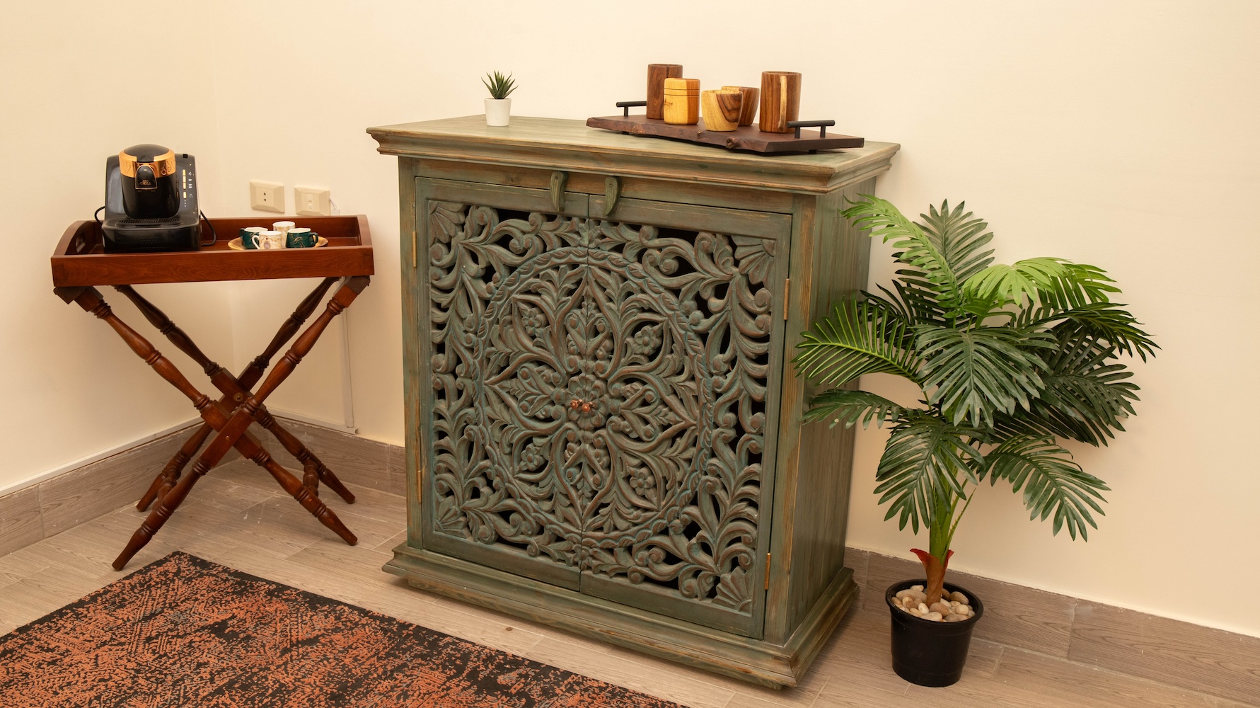 MG_9210.jpg Natural wood buffet with handmade carving - Image 1